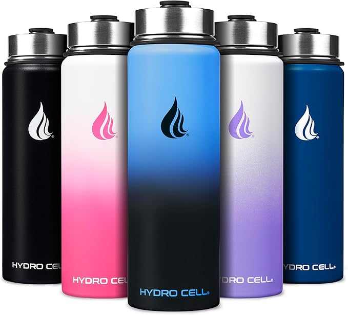 HYDRO CELL Stainless Steel Insulated Water Bottle with Straw - For Cold & Hot Drinks - Metal Vacuum Flask with Screw Cap and Modern Leakproof Sport Thermos for Adults (Blue/Black 24oz)