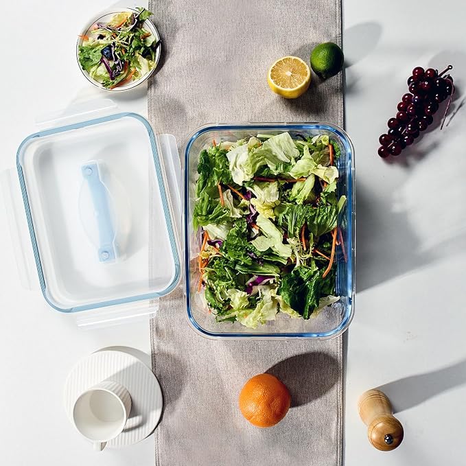 24 Cup Extra Large Glass Storage Containers with Airtight Locking Lid with Handle, Large Glass Food Storage Container, Ideal Storing food, Vegetables, Fruits, Roasting Turkey, BPA Free Oven Safe