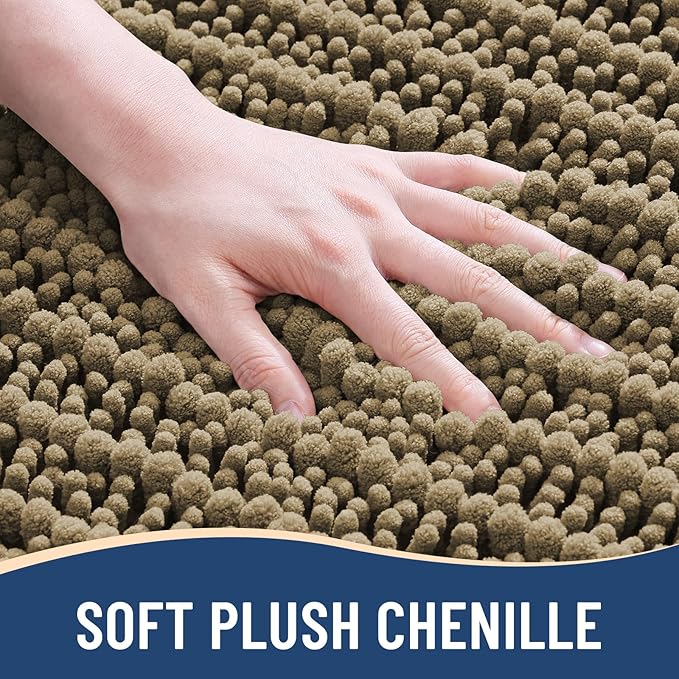Arotive Luxury Chenille Bathroom Rug Mat, Extra Soft Thick Absorbent Shaggy Bath Rugs, Non-Slip Machine Wash Dry, Plush Bath Mats for Bathroom, Shower and Tub, 45x27, Camel