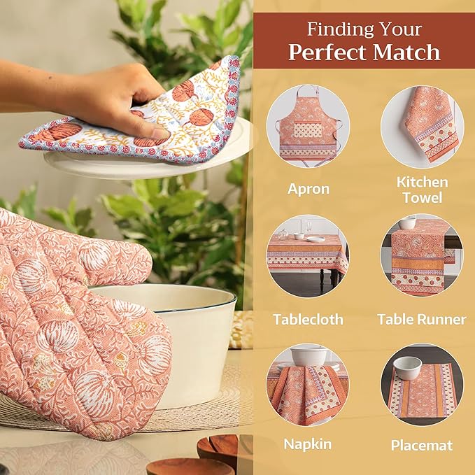 Maison d' Hermine Oven Gloves 100% Cotton Oven Mitt 7" x 13" with Loop Heat Resistant, BBQ, Cooking Gloves, Baking, Grilling, Kitchen, Handling Hot Pans (Pack of 1, Nila)