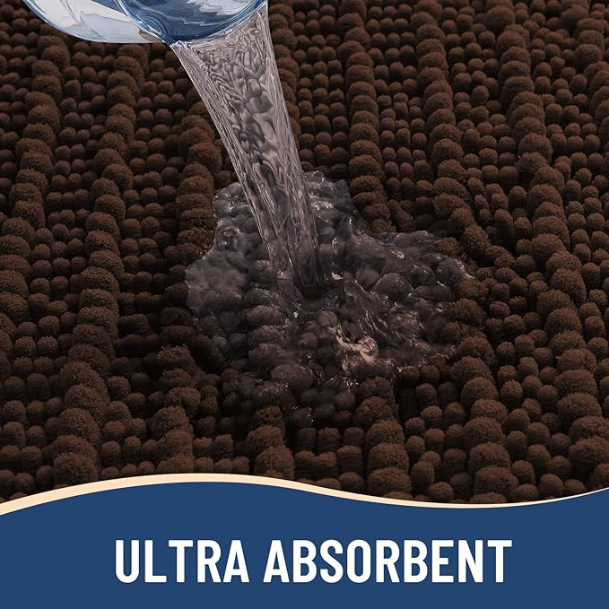 Arotive Luxury Chenille Bathroom Rug Mat, Extra Soft Thick Absorbent Shaggy Bath Rugs, Non-Slip Machine Wash Dry, Plush Bath Mats for Bathroom, Shower and Tub, 60x24, Brown
