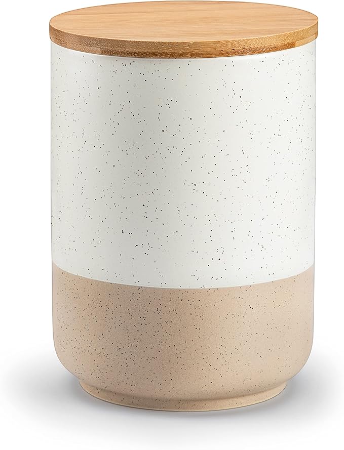 vancasso Sabine Large Ceramic Canister with Airtight Wood Lid - 74 oz Kitchen Food Storage Jar for Flour, Sugar, Coffee, Tea & Spices - Big Capacity Countertop Jar