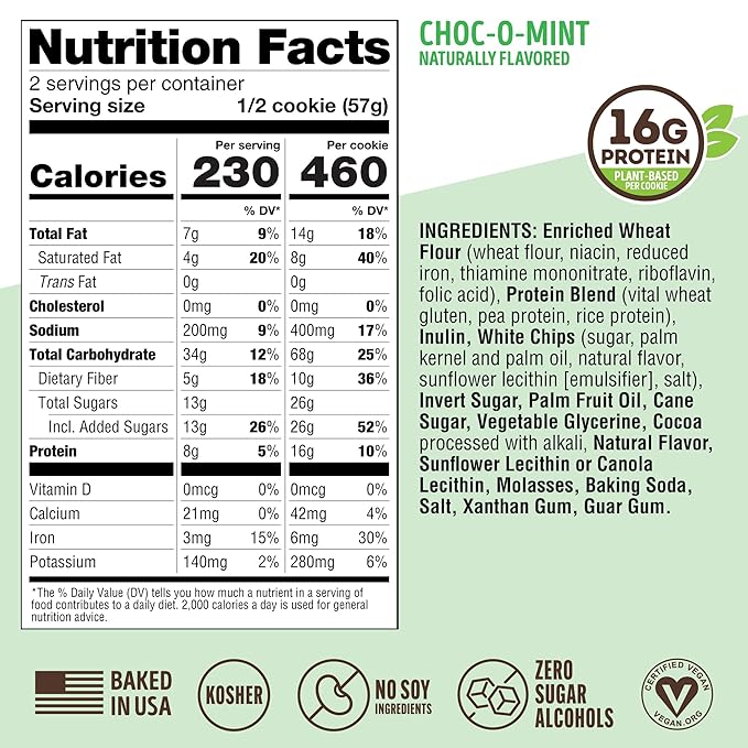 Lenny & Larry's The Complete Cookie, Choc-O-Mint, Soft Baked, 16g Plant Protein, Vegan, Non-GMO, 4 Ounce Cookie (Pack of 12)