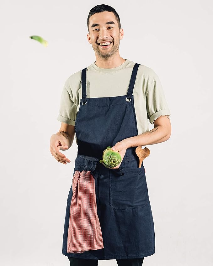 Caldo Crossback Kitchen Apron for Cooking (Navy)