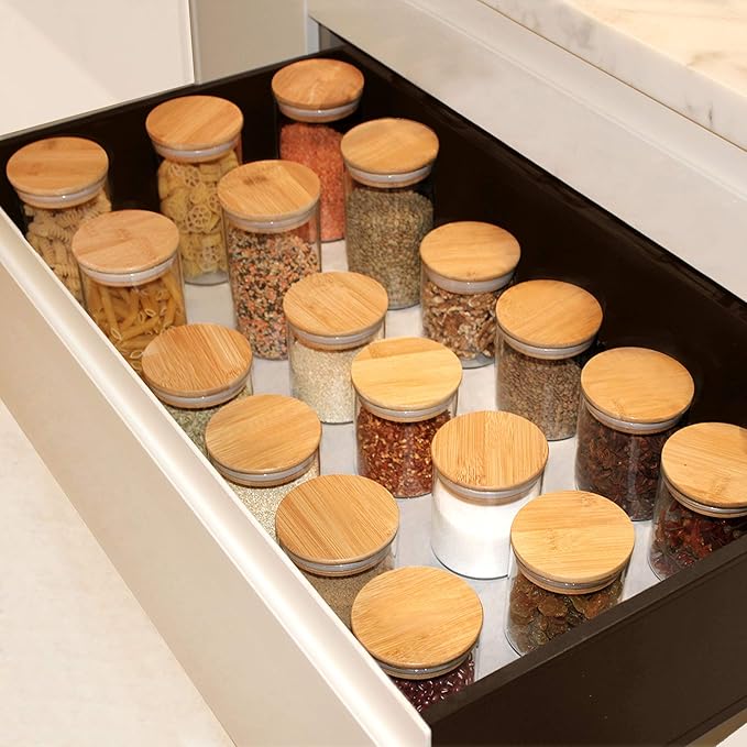 Glass Jars with Bamboo Lids (16oz in 9 Pack), Food Jars and Canisters Sets with lids, Food Storage Jars with Airtight Lids, Glass Pantry Jars