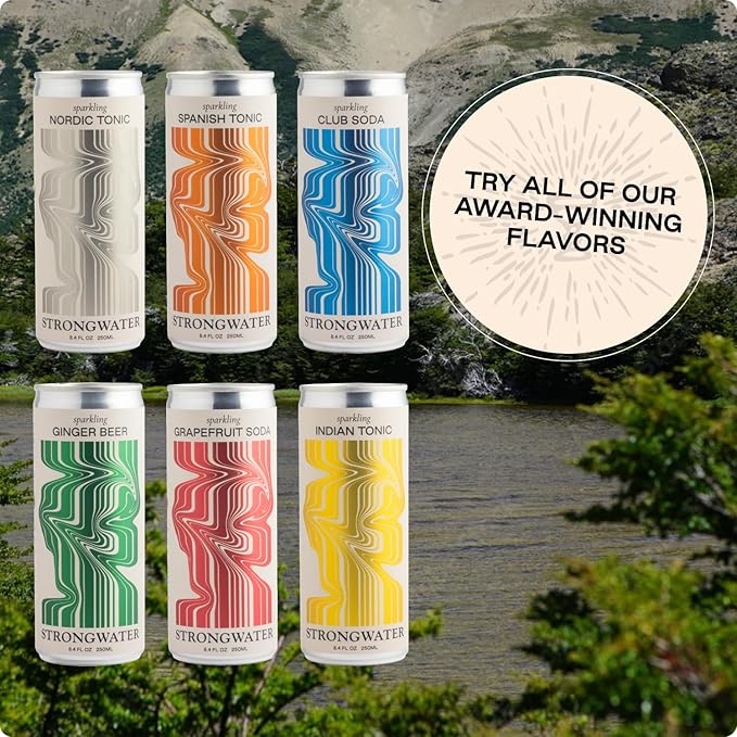 Strongwater Sparkling Ginger Beer - 12 Pack Cans (8.4 Fl Oz Each) - Premium Craft Cocktail Mixer Made with Filtered Rocky Mountain Water & Ginger Root - Real Cane Sugar, No Artificial Flavors
