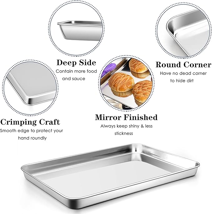 P&P CHEF 16 Inch Baking Cookie Sheet, Oven Pan Tray Stainless Steel Sheet Pan for Kitchen, Oven Bakeware for Multi Uses, Shiny Look & Dishwasher Safe, Healthy & Heavy Duty, 3Pcs