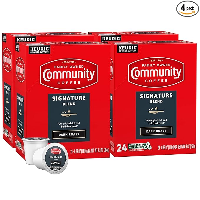 Community Coffee Signature Blend 96 Count Coffee Pods, Dark Roast, Compatible with Keurig 2.0 K-cup Brewers(Pack of 4,24 Count Total)
