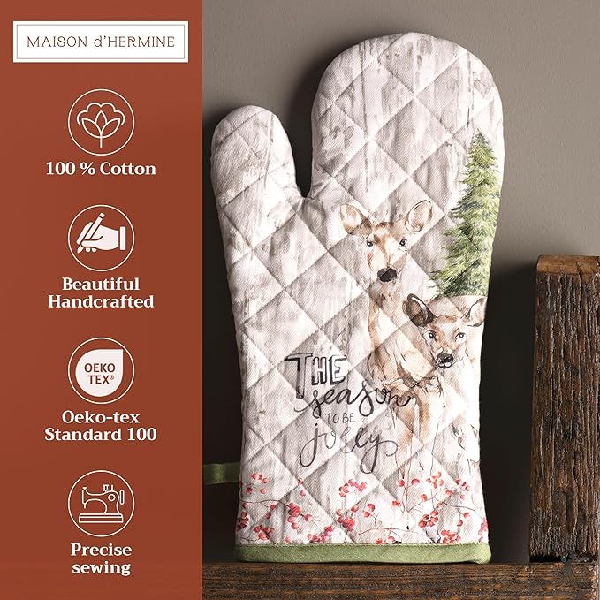 Maison d' Hermine Oven Gloves 100% Cotton Oven Mitt 7" x 13" with Loop Heat Resistant, BBQ, Cooking Gloves, Baking, Grilling, Kitchen, Handling Hot Pans (Pack of 1, Mountain Life)
