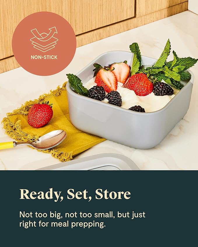 Caraway 2pc Glass Food Storage Set - 4.4 Cup Food Containers (2) - Ceramic Coated - Non Toxic, Non Stick Lunch with Lids - Dishwasher, Oven, & Microwave Safe - Navy