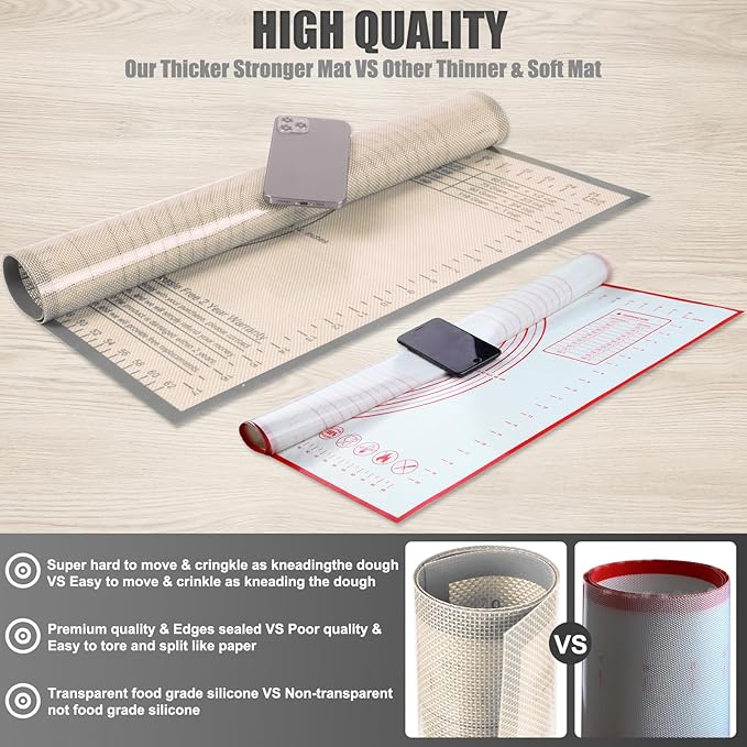 Silicone Pastry Mat 36x24 Inch - Nonstick Baking Mat Perfect for Dough, Pastry, Pie Crust, Fondant, Pasta/Pizza, Kitchen Counter