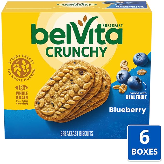 belVita Breakfast Bars Biscuits, Blueberry, 30 Total Packs, 6 Boxes (4 Biscuits Per Pack)