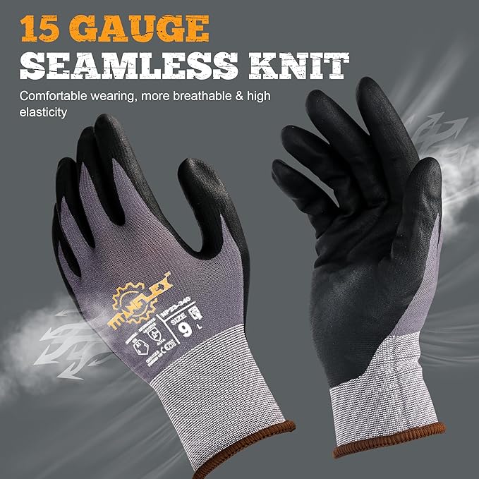 TitanFlex Work Gloves Microfoam Nitrile Coated Men Women, Safety Warehouse Gloves with Grip, Touchscreen, Seamless Knit Nylon