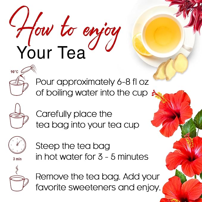 FreshDrinkUS, 60 Tea Bags Super Hibiscus Heart Blend– Herbal Tea with Hibiscus Flower, Ginger, Cinnamon Stick, Lemongrass & Rose Hip – Naturally Caffeine-Free, Sugar-Free, Vegan