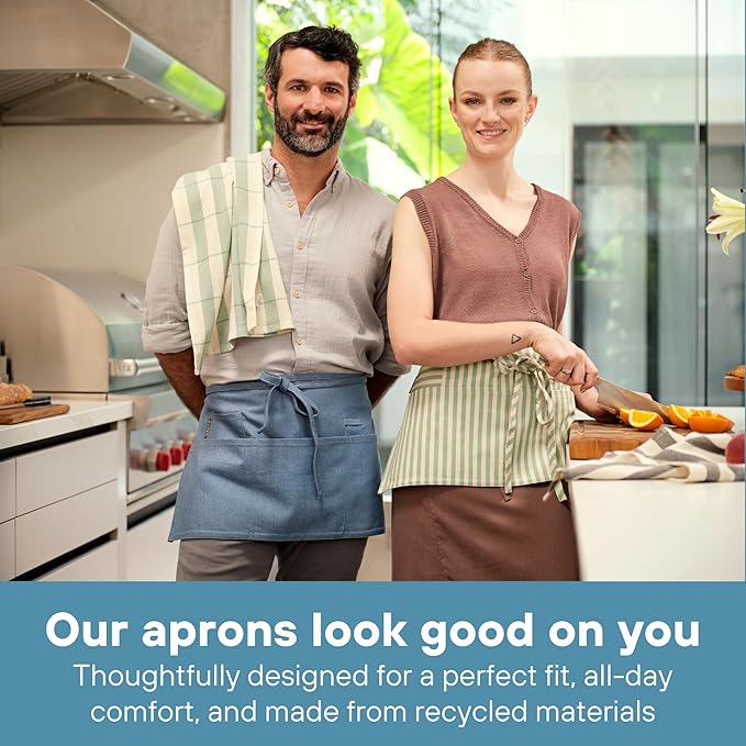 MEEMA Waist Apron with 3 Pockets | Waitress Apron | Waitress Apron with Pockets | Half Aprons With Pockets | Server Aprons Women