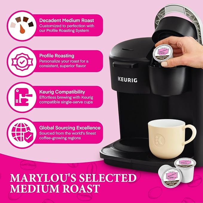 Marylou's Toasted Almond Creme Flavored Gourmet Coffee – Single Serve Coffee Pods, Compatible with Keurig Brewers – 12 Pods