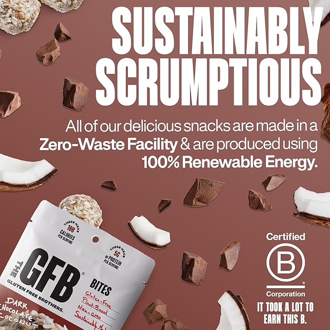 The GFB Dark Chocolate Coconut Protein Bites - Gluten Free, Plant Based, Non GMO, Sustainably Made – Ridiculously Tasty, Healthy, Vegan, Protein Energy Balls, 4 oz (6 Count)