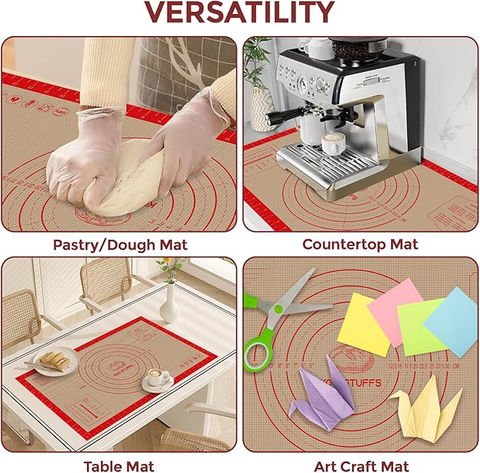 Silicone Pastry Mat - 26"x16" Non Slip Baking Mat with Measurements, Extra Large Dough Mats for Counter, Ideal for Rolling Dough, Fondant, Pizza, Pie, Cookies