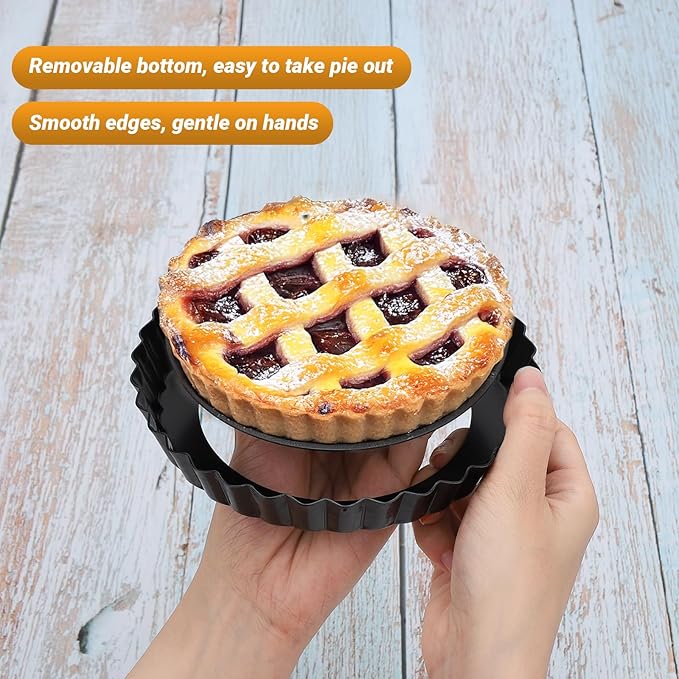Beasea 6 Inch Tart Pan, 8pcs Small Tart Pie Pans with Removable Bottom Non Stick Mini Pie Tin Pan Loose Bottom Fluted Quiche Baking Pan for Fruit Quiche Cakes