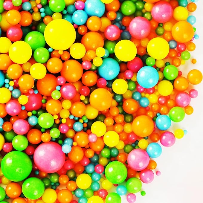 Kasvan Rainbow Pearl Sugar sprinkles - Edible Candy Pearls 130g/4.58 Oz, Mix Size Cake Candy, Decorate Cakes, Cookies, Ice Cream (Rainbow)