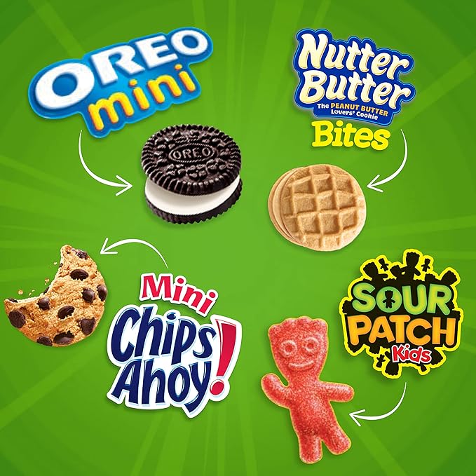 OREO Mini Cookies, CHIPS AHOY! Mini Cookies, SOUR PATCH KIDS Candy & Nutter Butter Bites & Candy Variety Pack, 32 Snack Packs