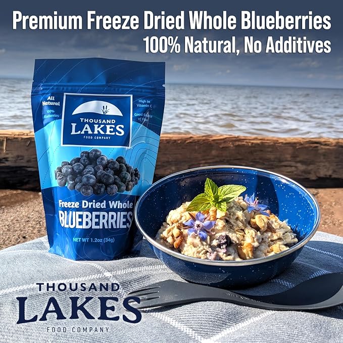 Thousand Lakes Freeze Dried Fruit - Blueberries 2-pack 1.2 ounces (2.4 ounces total) | No Sugar Added | 100% Whole Blueberries