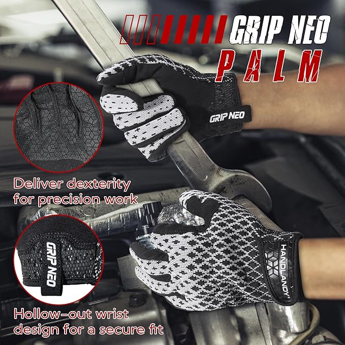 HANDLANDY Mens Work Gloves Touch screen, Utility Mechanic Gloves, Flexible Breathable Fit- Padded Knuckles & Palm