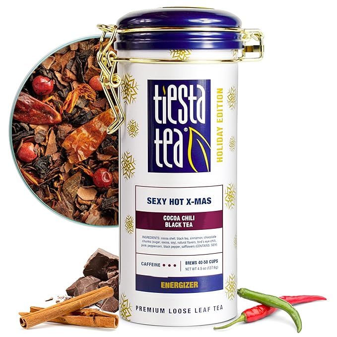 Tiesta Tea - Sexy Hot Christmas Tea, Loose Leaf, Cocoa Chili Black, Premium High Caffeinated Blend, Spicy Black, Make Hot or Iced, Brews Up to 50 Cups, 4.5 Ounce Refillable Tin