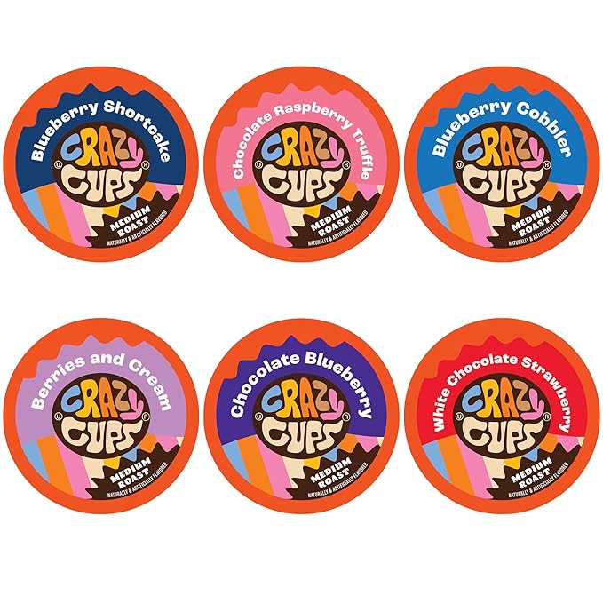 Crazy Cups Blueberry Coffee Pods Variety Pack, Magic Berries Flavored Coffee, Single Serve Recyclable Pods Compatible With Keurig K Cup Brewers, 24 Count
