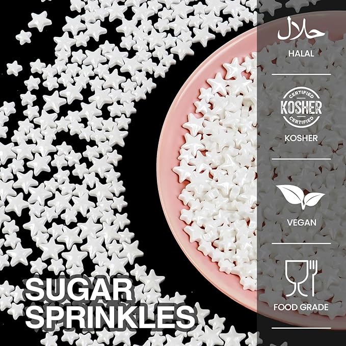 White Star Sprinkles for Cake Decorating, Edible Star Candy, 150g/5.29oz Mix Size, Baking Cake Decoration, Cupcake, Cookie, Holiday, Valentine's Day, Wedding Party, Christmas Supplies
