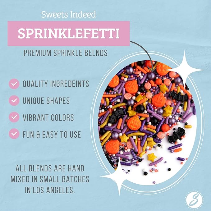 Sweets Indeed Toil & Trouble Halloween Sprinklefetti Mix – 4 oz Jar | Sprinkles with Pumpkins, Bats, Jimmies, Nonpareils, Sugar Pearls & Quins | Spooky Cookie & Cupcake Decorations