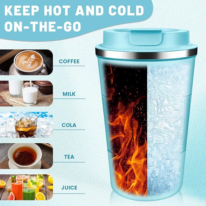 Insulated Coffee Tumblers with Flip Lid 12oz / 17oz, Stainless Steel Travel Coffee Mug Leak Proof, Vacuum Insulated Coffee Mug Reusable Cup, Keeps Cold and Hot for Coffee Tea