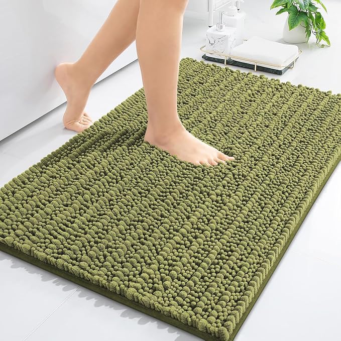 Arotive Luxury Chenille Bathroom Rug Mat, Extra Soft Thick Absorbent Shaggy Bath Rugs, Non-Slip Machine Wash Dry, Plush Bath Mats for Bathroom, Shower and Tub, 36x24, Willow Green