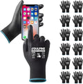 Safety Work Gloves PU Coated for Men and Women-12 Pairs,Black Seamless Knit Glove with Two Fingers Touchscreen,Ideal for General Duty Work (X-Large)