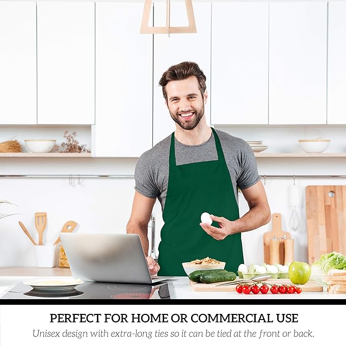 GREEN LIFESTYLE 12 Pack Professional Chef Apron – Grilling Aprons for Men, Waterproof Cooking Aprons for BBQ, Work or Restaurant Use, Kitchen Aprons for Women – Green, No Pockets