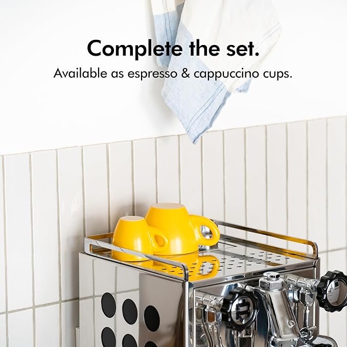 KIVY Espresso Cups Set of 4 [Set 4x 3oz]- Espresso Set Thick Walled Stoneware Espresso Cup Set - Italian Style Espresso Cups and Saucers - Espresso Mugs - Demitasse Cups and Saucers Sets - Yellow