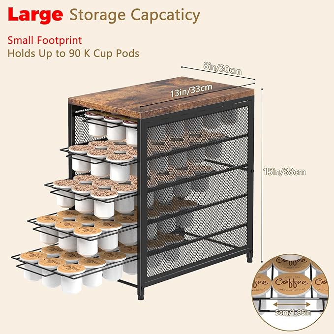 NANANARDOSO Coffee Pod Holder for Counter, 5 Tier Coffee Pod Drawer for Keurig Pod Storage Drawer Holder, 90 Capacity Pods Storage Organizer Cups Capsule with Sliding Baskets for Coffee Station