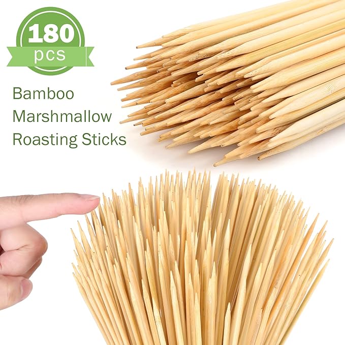 180 Pieces 30 inch Extra Long Bamboo Marshmallow Roasting Sticks Bulk Disposable Smores Sticks 5mm Thick Bamboo Skewers for Outdoor Open Fire Roaster Barbecue Hot Dog Camping Kebab Sausage