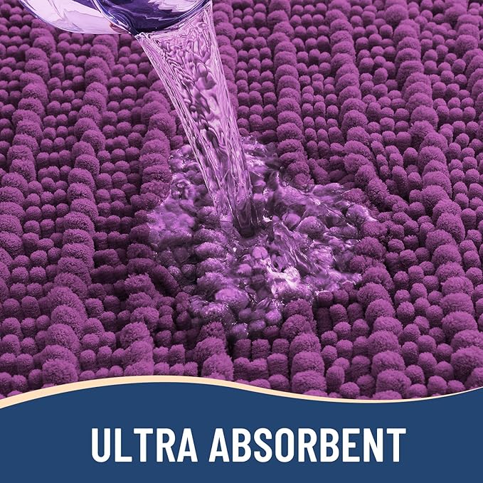 Arotive Luxury Chenille Bathroom Rug Mat, Extra Soft Thick Absorbent Shaggy Bath Rugs, Non-Slip Machine Wash Dry, Plush Bath Mats for Bathroom, Shower and Tub, 30x17, Purple