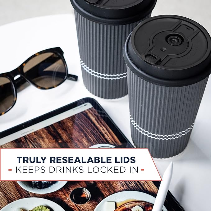 Disposable Coffee Cups With Lids - 12 oz To Go Coffee Cup With Lid (80 Set). Durable Togo Travel Paper Hot Cups Insulated For Hot and Cold Beverage Drinks, No Sleeves Needed (Dusk Grey)