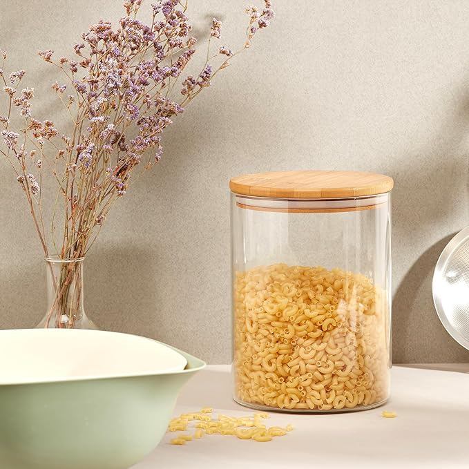 25oz Glass Food Storage Jars, Glass Jars with Bamboo Lids, Kitchen Storage Jars, Set of 6, Canisters with Airtight Lids for Spice, Coffee, Cookie, Pantry Organizers