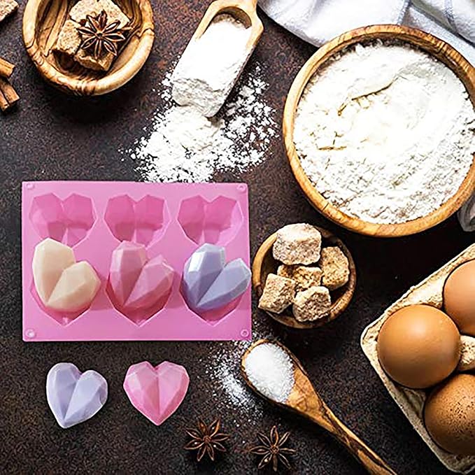 2 Pack Diamond Heart Silicone Mold, 8 Cavities & 6 Cavities Non-stick Easy Release Heart Shaped Silicone Mold Tray for Mousse Cake Dessert, Candy, Chocolate Mold