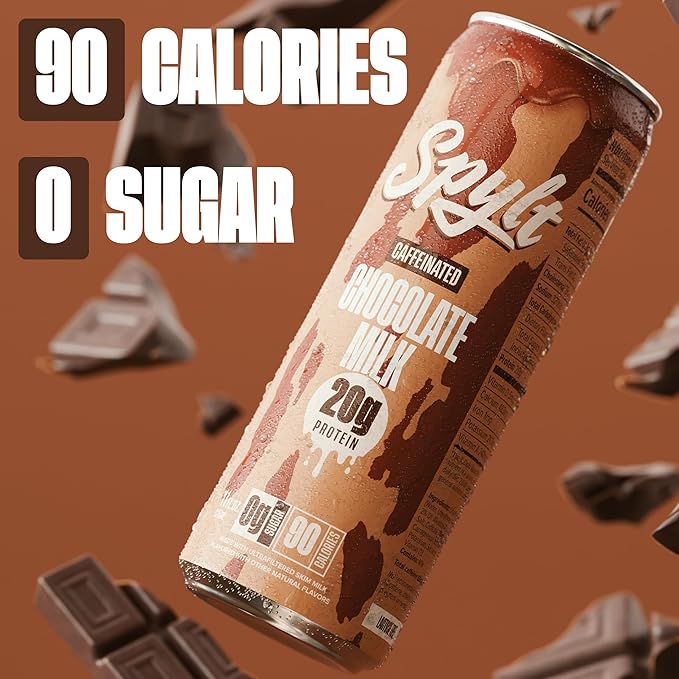 Spylt High Protein Chocolate Milk with 60mg Caffeine & 20g Protein - 90 Calories, Ready to Drink, Sugar Free, Lactose Free Milk, Perfect for Workout Recovery & Afternoon Pick Me Up - 12 Count