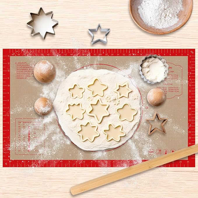 Silicone Pastry Mat - 26"x16" Non Slip Baking Mat with Measurements, Extra Large Dough Mats for Counter, Ideal for Rolling Dough, Fondant, Pizza, Pie, Cookies