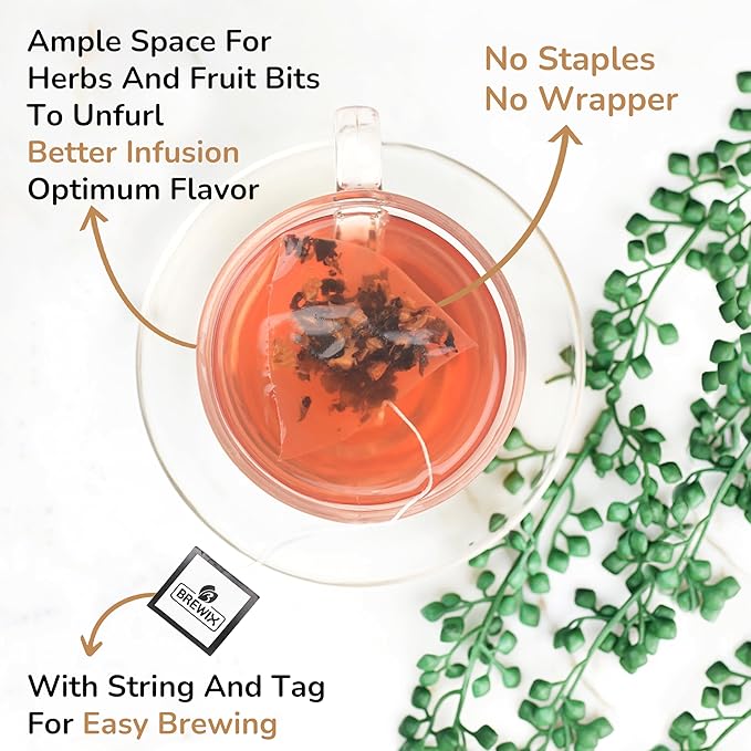 BREWIX, Sour Apple Hibiscus Tea Bags (25 Pyramid Tea Bags) Caffeine-Free Herbal Tea | Apple, Hibiscus, Rosehip | Refreshing Wellness Brew for Any Mood | Hot or Iced Refreshment
