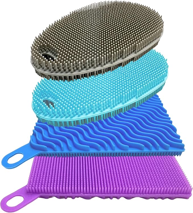 Silicone Sponges for Dishes - 4 Pack Dual-Sided Dish Scrubber and Sponge - Food Grade, BPA Free Silicone Dish Sponge & Housecleaning