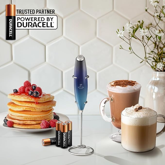 Zulay Kitchen Powerful Milk Frother Wand With 4 AA Duracell Batteries - Ultra Fast Handheld Drink Mixer - Electric Whisk Foam Maker for Coffee, Lattes, Cappuccino, Matcha & Creamer -
