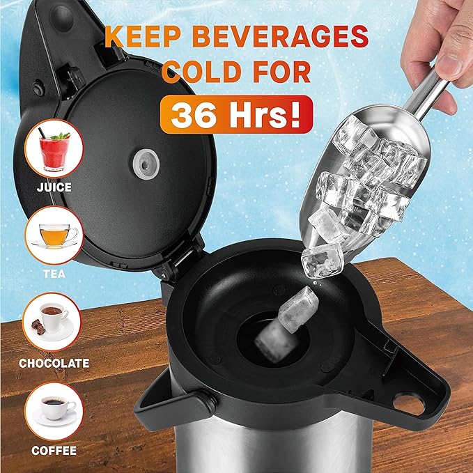 64 Oz Airpot Coffee Dispenser with Pump, Insulated Thermal Coffee Carafe - Stainless Steel Hot Beverage Dispenser - Coffee Urn for Hot/Cold Water, Drink Dispenser for Parties