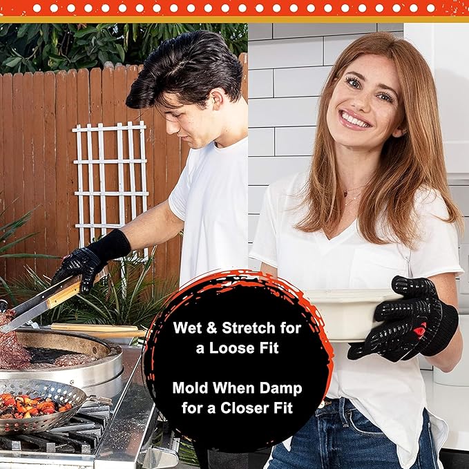 GRILL HEAT AID BBQ Grill Gloves Heat Proof for Grilling – Fireproof 1472°F Heat-Resistant Grill Mitts for Outdoor Barbecue and Smoker, Campfire, Fire Pit, Oven Glove with Fingers for Baking Pizza