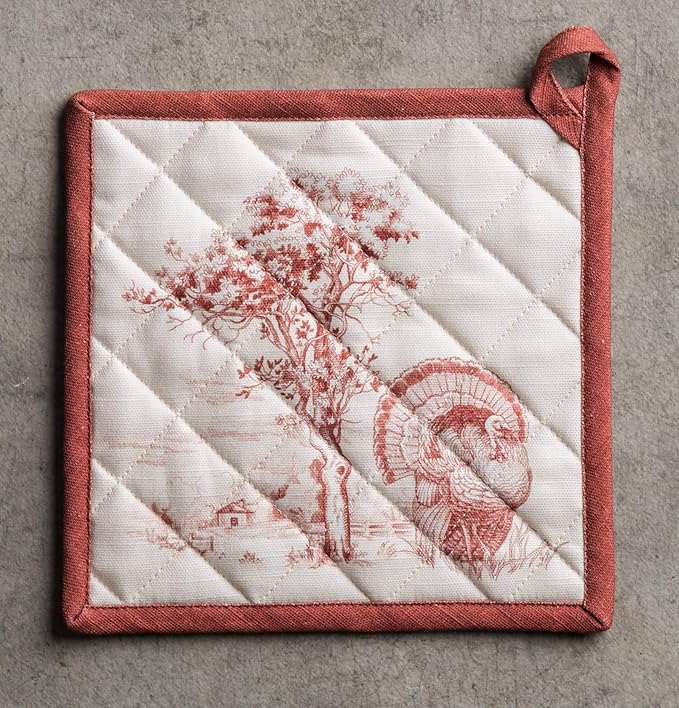 Maison d' Hermine Pot Holders 100% Cotton Heat Resistant Potholders 8" x 8" Hot Pads with Loop BBQ, Cooking, Baking, Grilling, Kitchen, Handling Hot Pans (Pack of 1, Holy Jouy - Red)